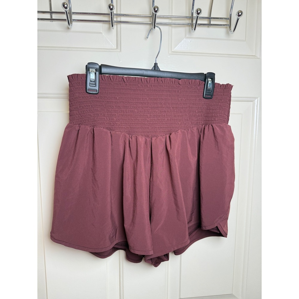 OFFLINE by Aerie Real Me Smocked High Waisted Shorts Burgundy XL